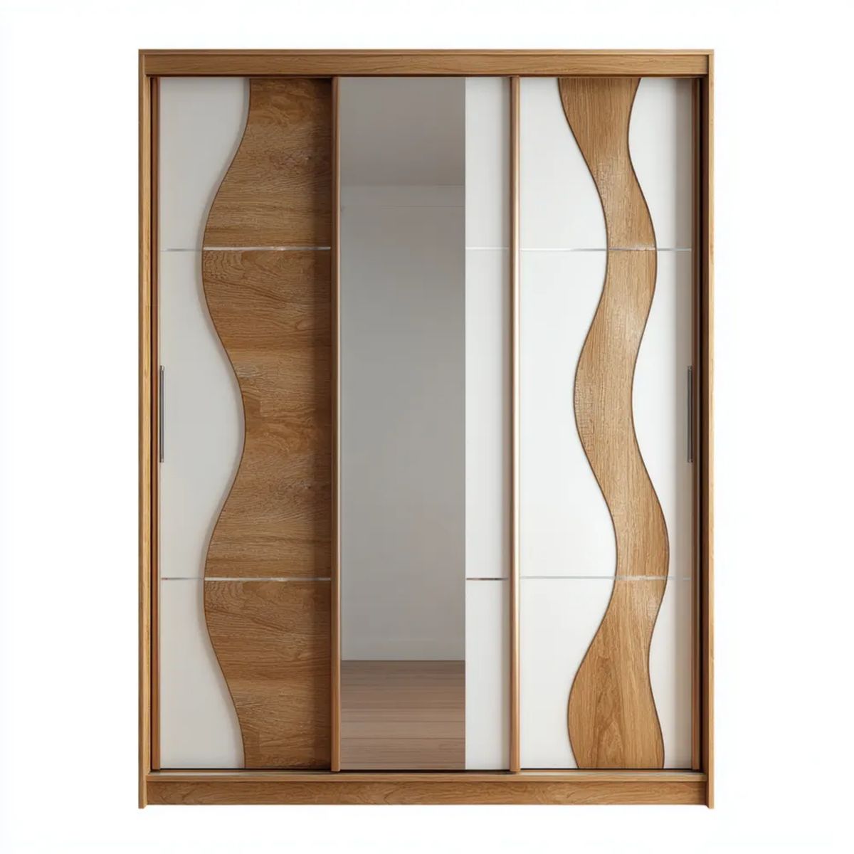 Szafa przesuwna z płyty wiórowej laminowanej z lustrem, dąb naturalny/biały, 180 x 60 x 220 cm