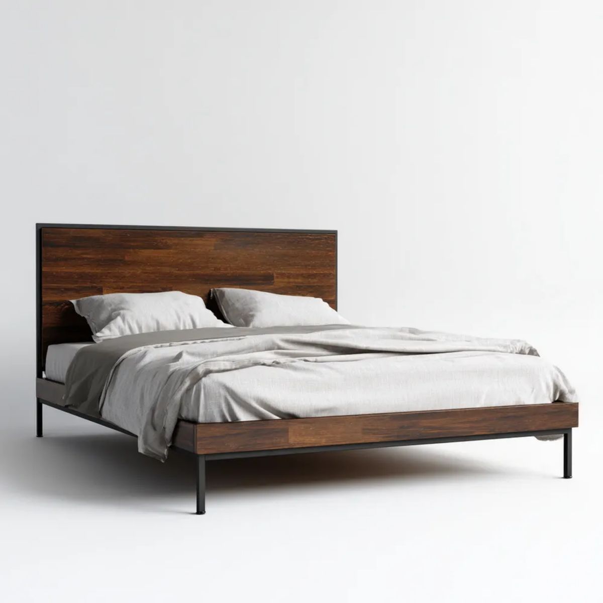 Łóżko dwuosobowe 160 × 200 cm ciemnobrązowe z płytą MDF i stalową ramą