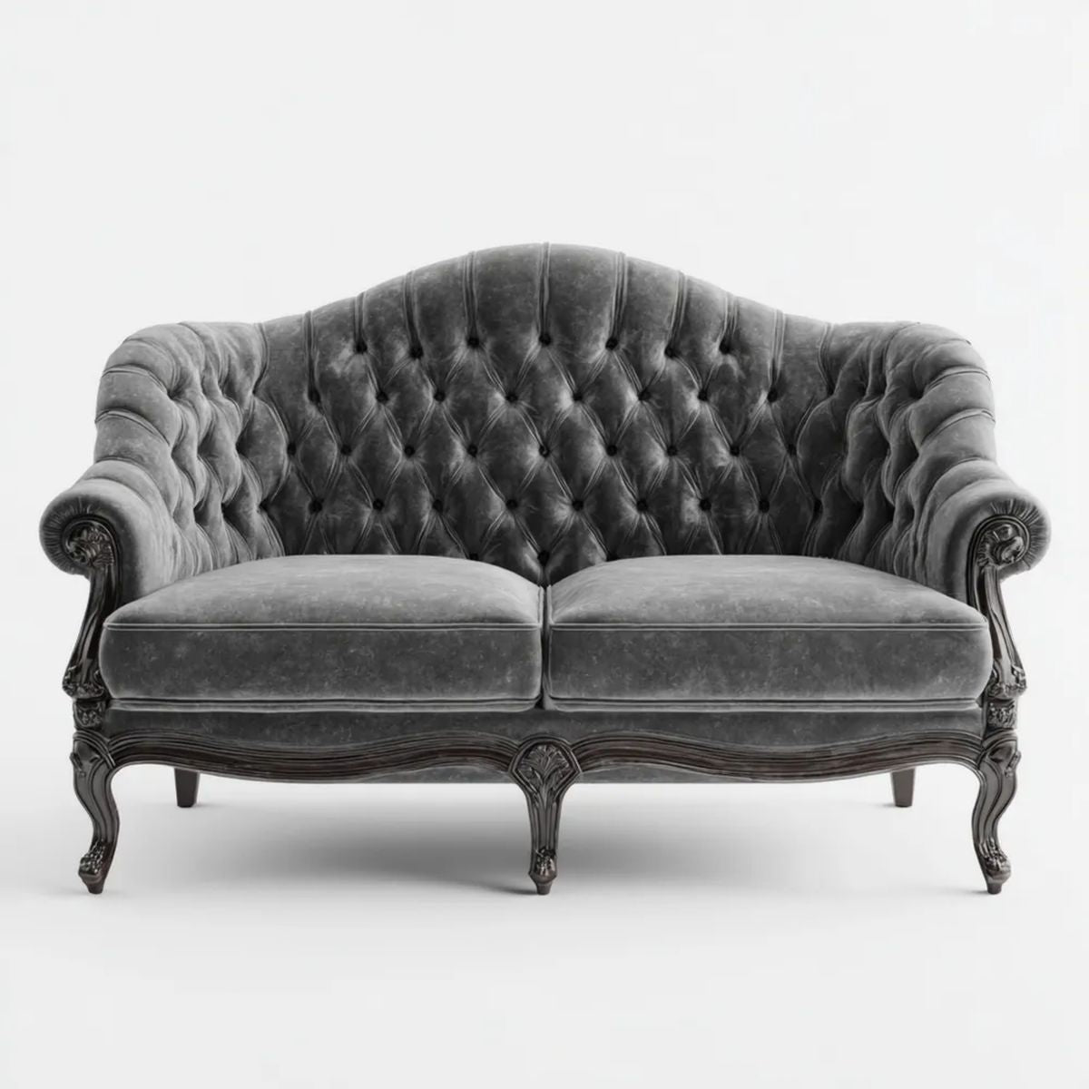Dwuosobowa sofa Chesterfield z aksamitu, szara, 170 x 85 x 100 cm