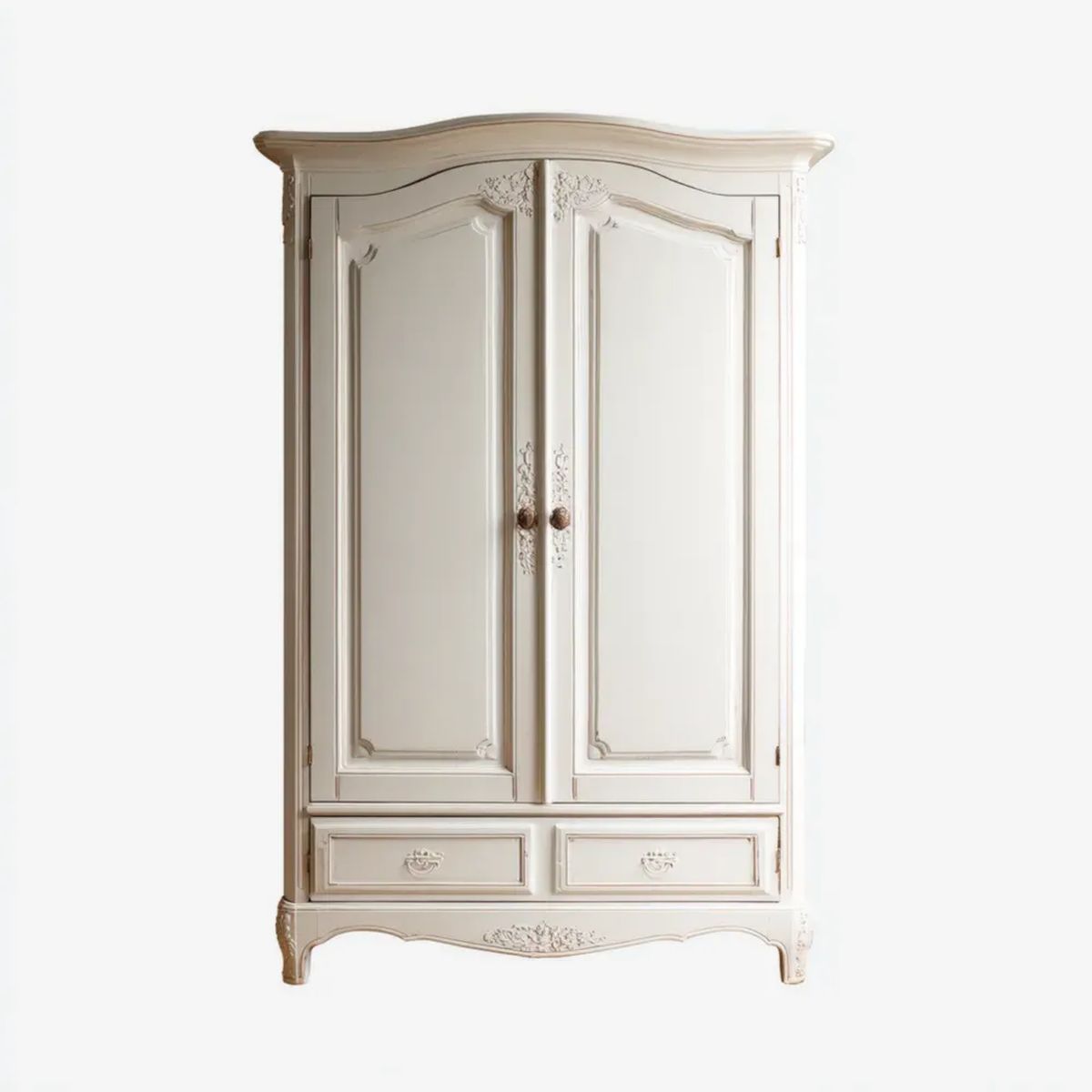 Kremowa szafa dwudrzwiowa z MDF i drewna kauczukowego, 110 x 55 x 210 cm, 2 szuflady