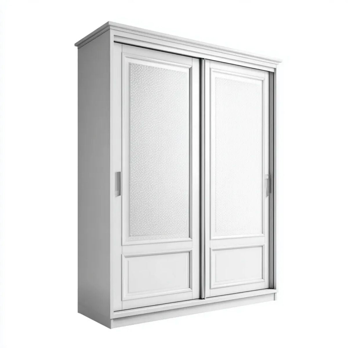 Biała szafa przesuwna z płyty MDF i szkła ornamentowego 180 × 60 × 220 cm
