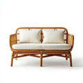 Dwuosobowa sofa ogrodowa rattanowa z beżowymi poduszkami, naturalny brąz, 130 × 75 × 85 cm