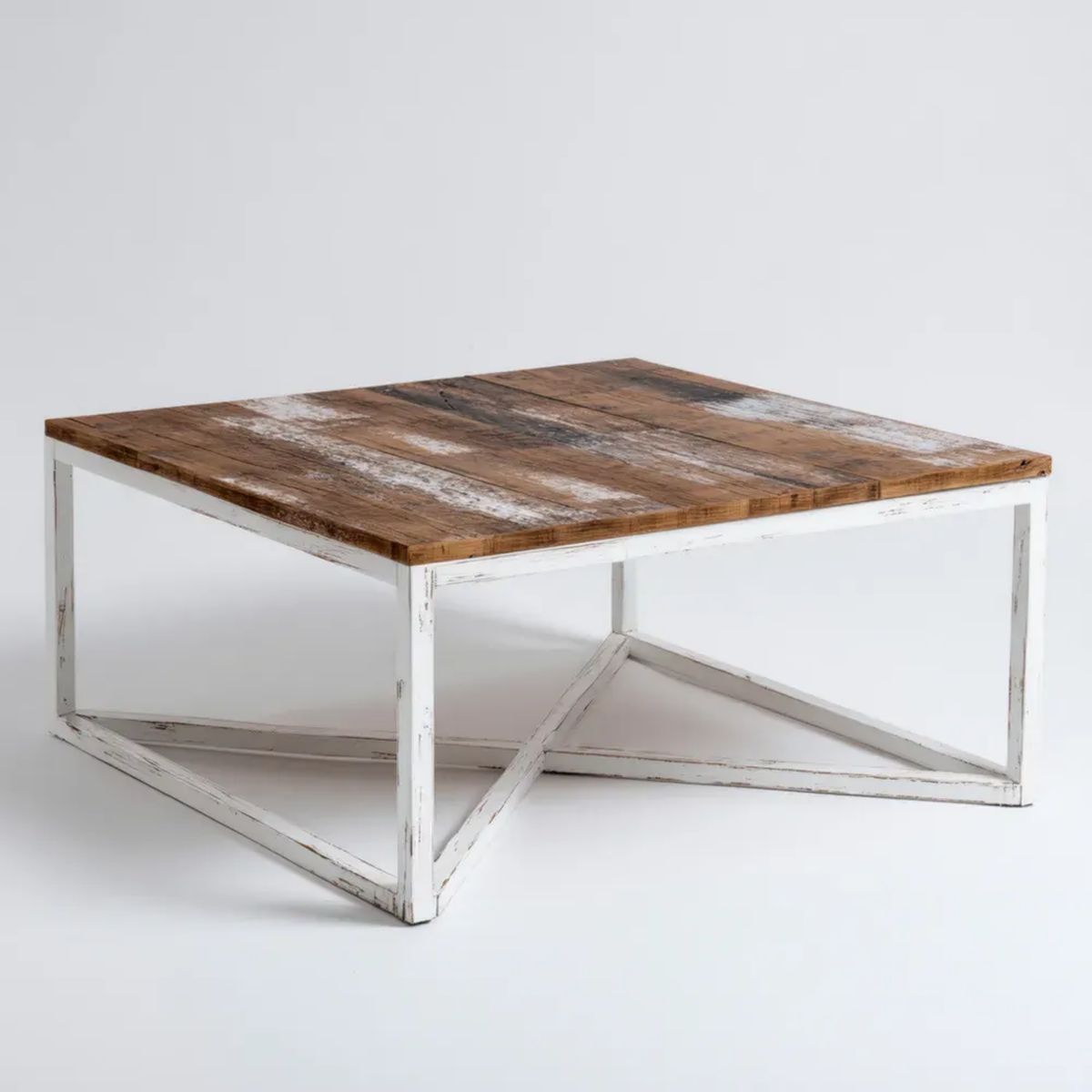 Prostokątny stolik kawowy drewniano-metalowy brązowo-biały 110 x 60 x 45 cm