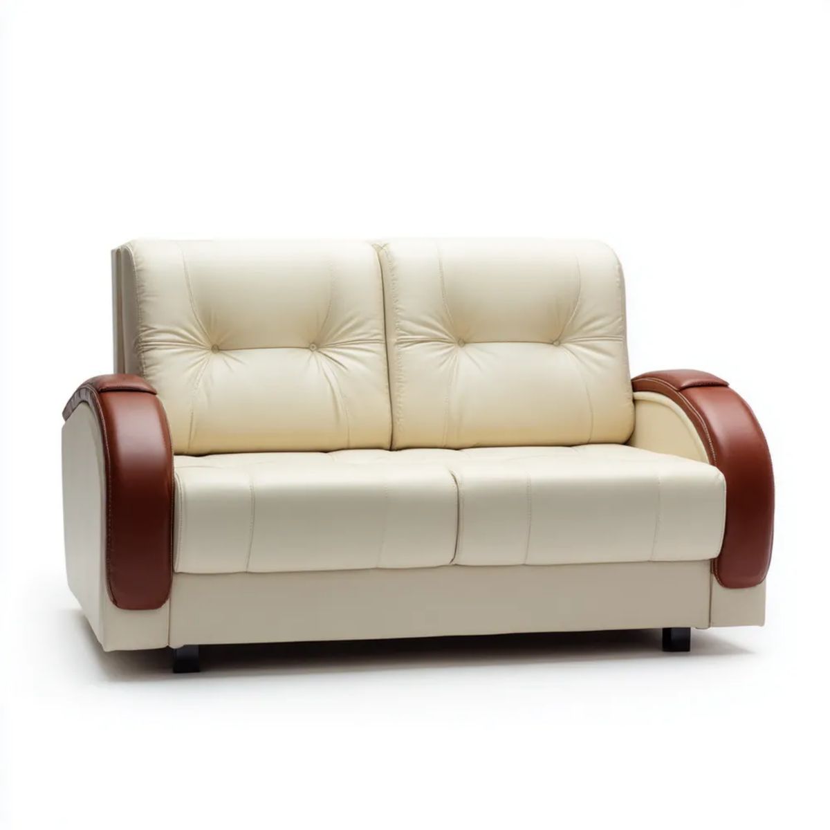Dwuosobowa sofa z ekoskóry kremowo-brązowa, 160 x 90 x 92 cm