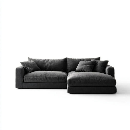 Grafitowa sofa narożna z szezlongiem z tkaniny, prawostronna, 280 × 165 × 85 cm