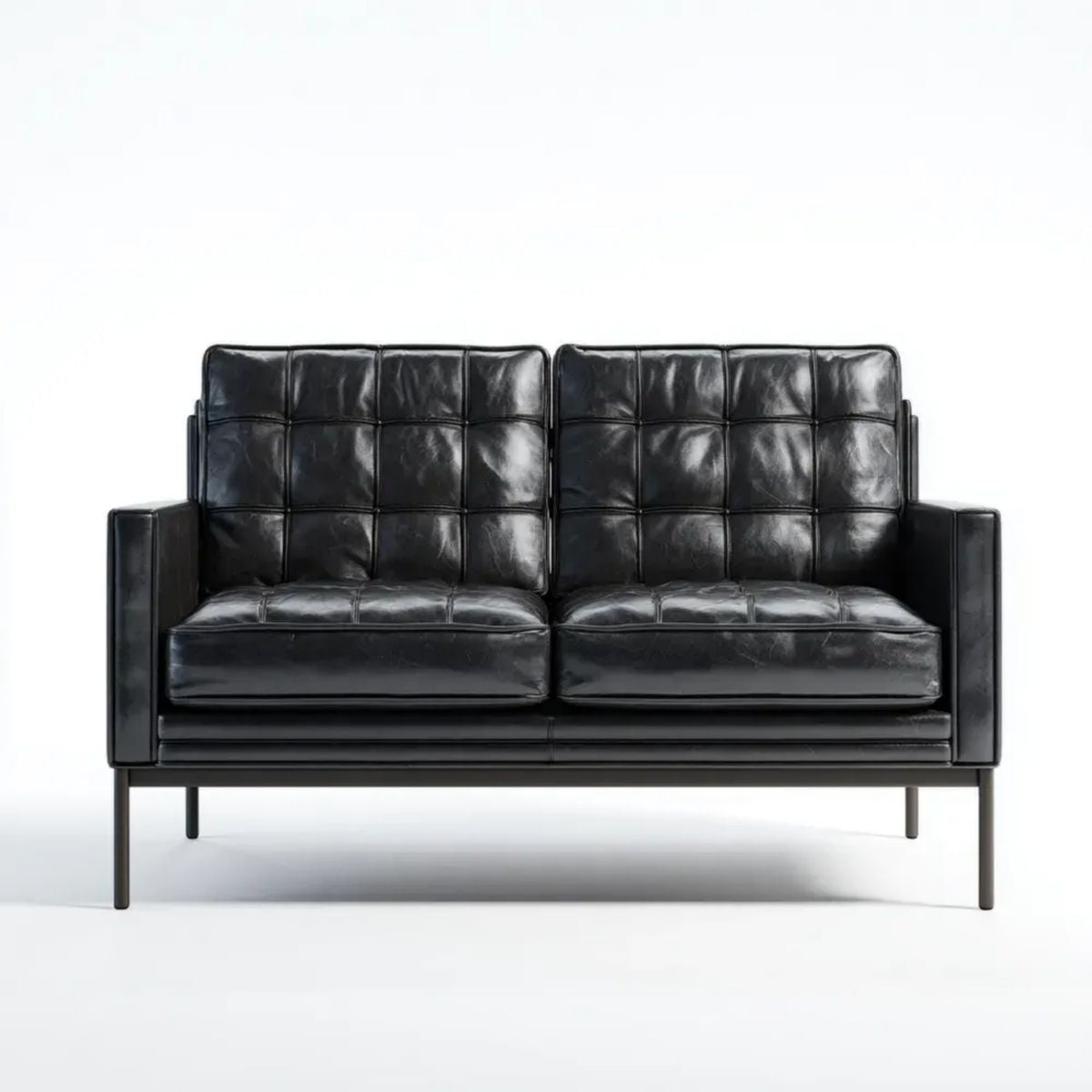 Czarna sofa dwuosobowa ze skóry syntetycznej PU 140 × 80 × 82 cm
