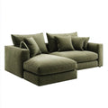 Lewostronna sofa narożna w kształcie L z szezlongiem, oliwkowa, aksamitna, 280 x 165 x 72 cm