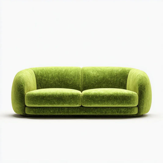 Dwuosobowa sofa z aksamitu poliestrowego, zielona, 180 x 90 x 75 cm, zaokrąglona