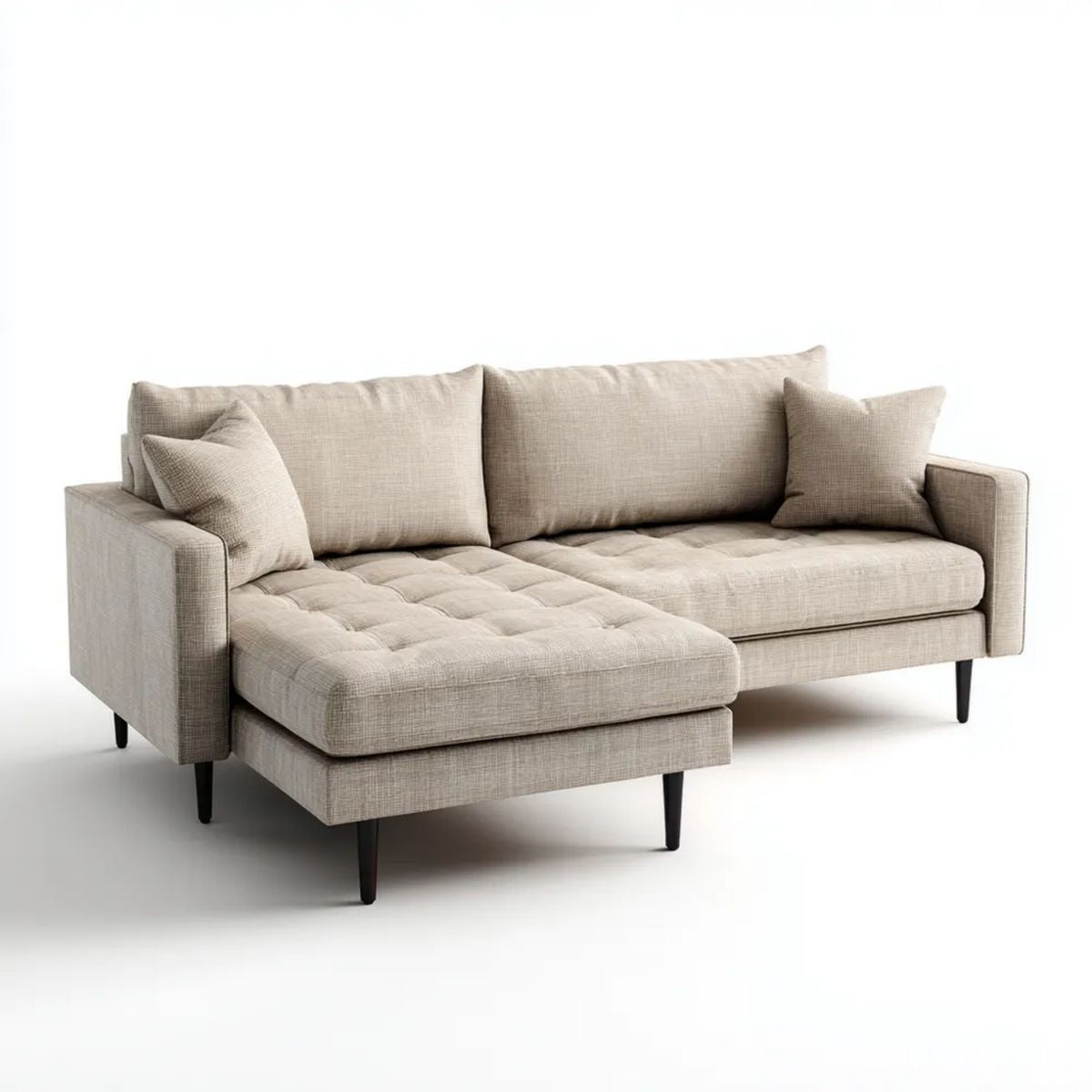 Beżowa sofa narożna w kształcie L z lewym szezlongiem, tapicerka tkaninowa, 230 × 145 × 85 cm