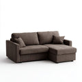 Prawostronna sofa narożna z szezlongiem, brązowa, tapicerowana tkaniną, 230 × 150 × 85 cm