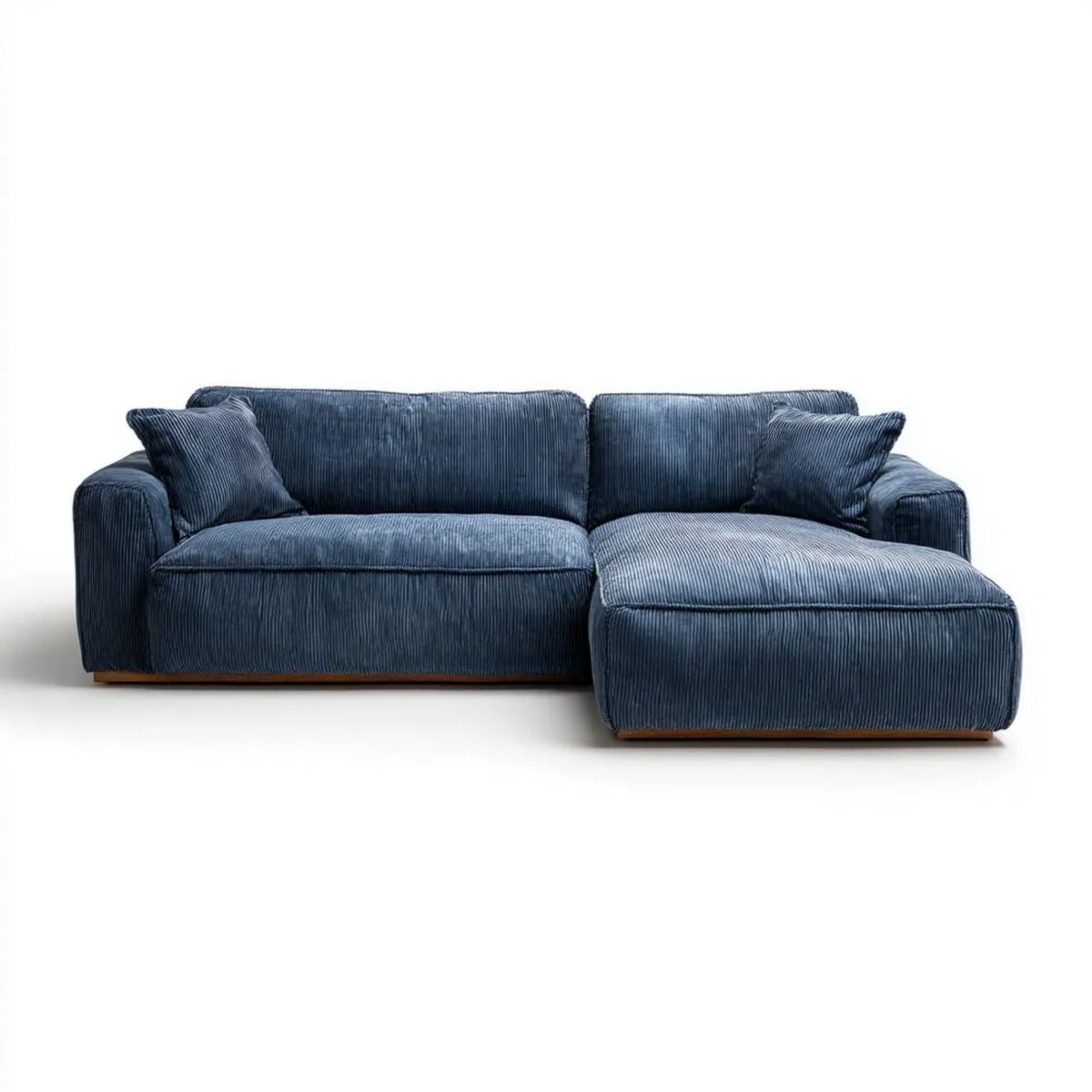 Prawostronna sofa narożna w kształcie L z tkaniny sztruksowej, granatowo-brązowa, 260 × 165 × 85 cm