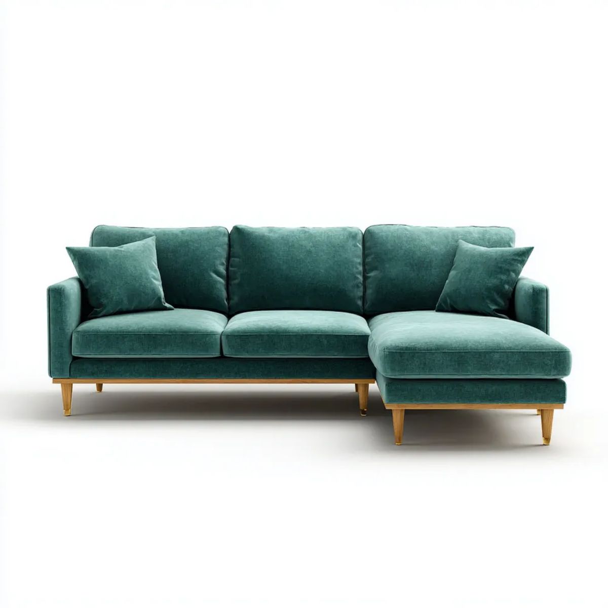Prawostronna sofa narożna zielona z tapicerką poliestrową 260 × 160 × 85 cm