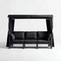 3-osobowa sofa ogrodowa z daszkiem i zasłonami, czarna, stalowa, 220 x 125 x 200 cm