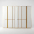 Szafa 6-drzwiowa z płyty MDF biała ze złotymi profilami, 300 × 60 × 220 cm