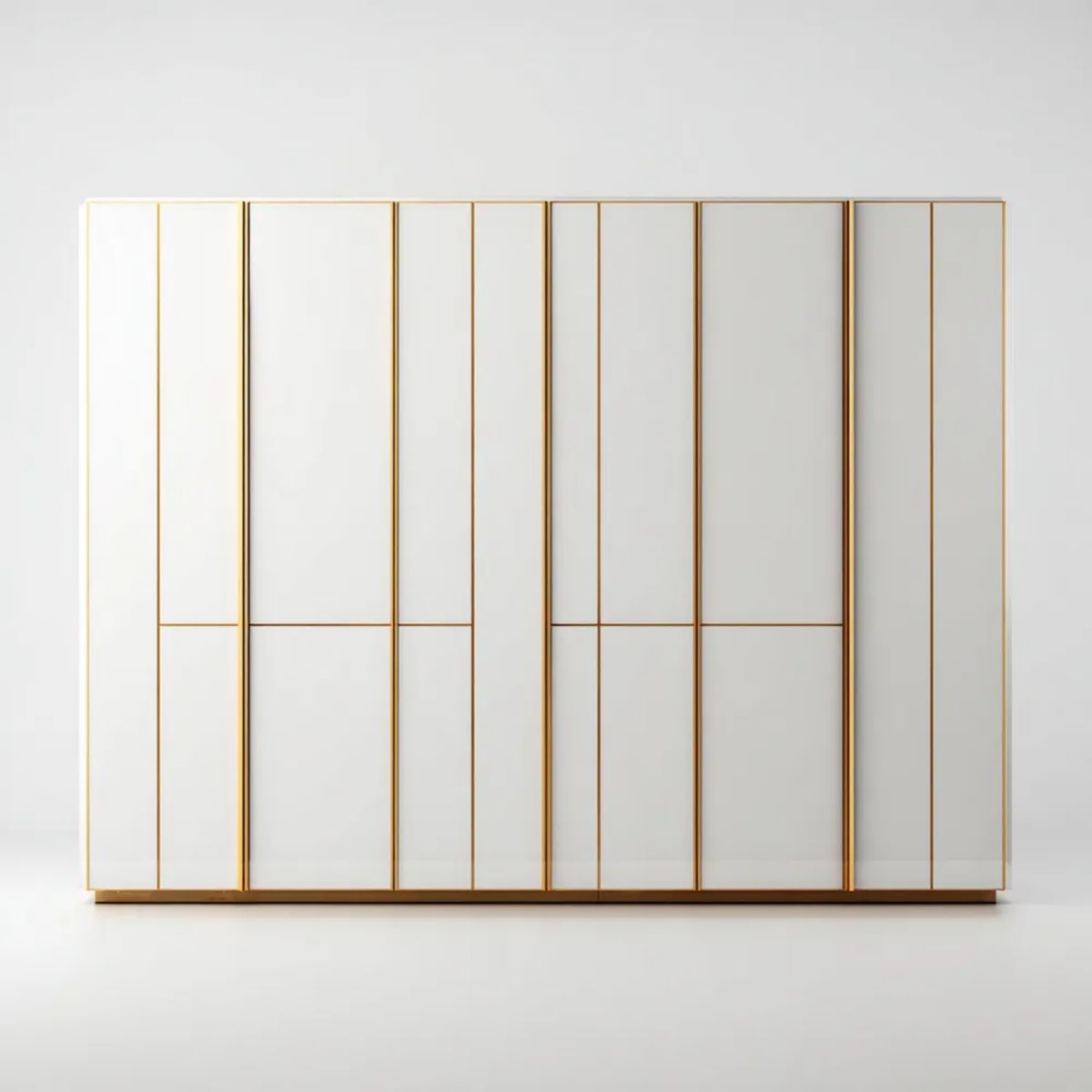 Szafa 6-drzwiowa z płyty MDF biała ze złotymi profilami, 300 × 60 × 220 cm