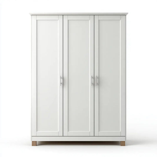 Biała trzydrzwiowa szafa drewniana 150 × 58 × 190 cm