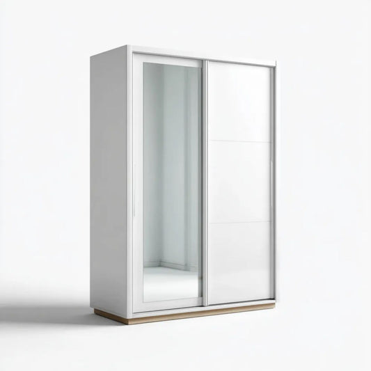 Biała szafa przesuwna z płyty wiórowej laminowanej z lustrem, 120 x 60 x 200 cm