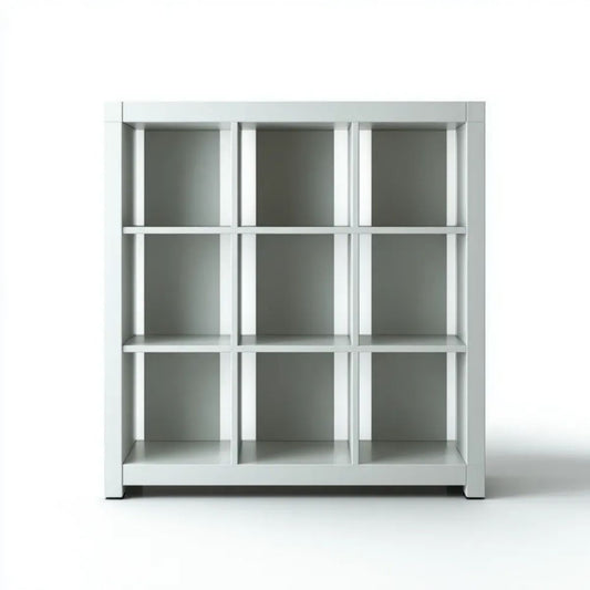 Biały regał z 9 otwartymi półkami z płyty MDF, 90 × 30 × 100 cm