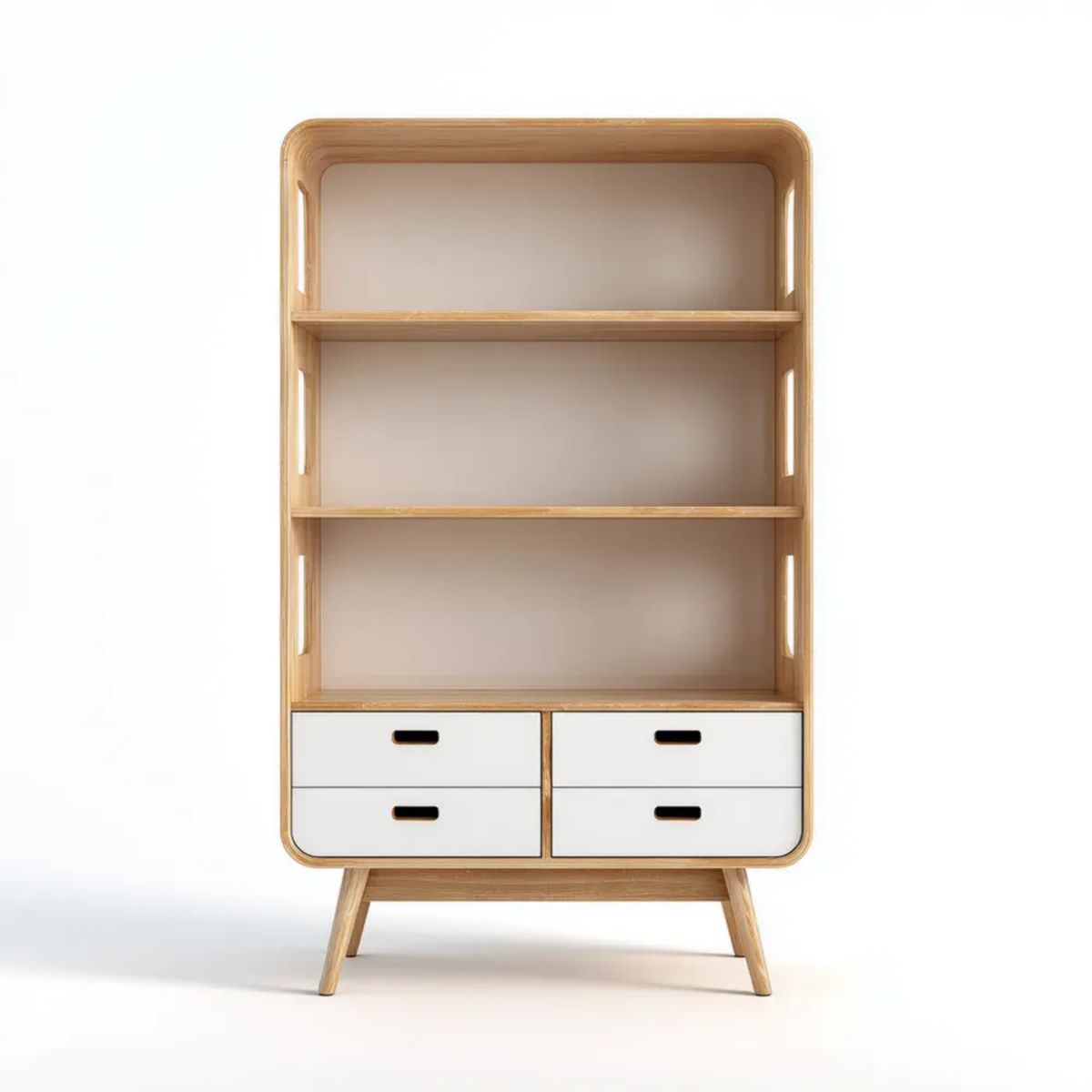 Regał bambusowy z 4 szufladami MDF 80 × 35 × 180 cm naturalny/biały