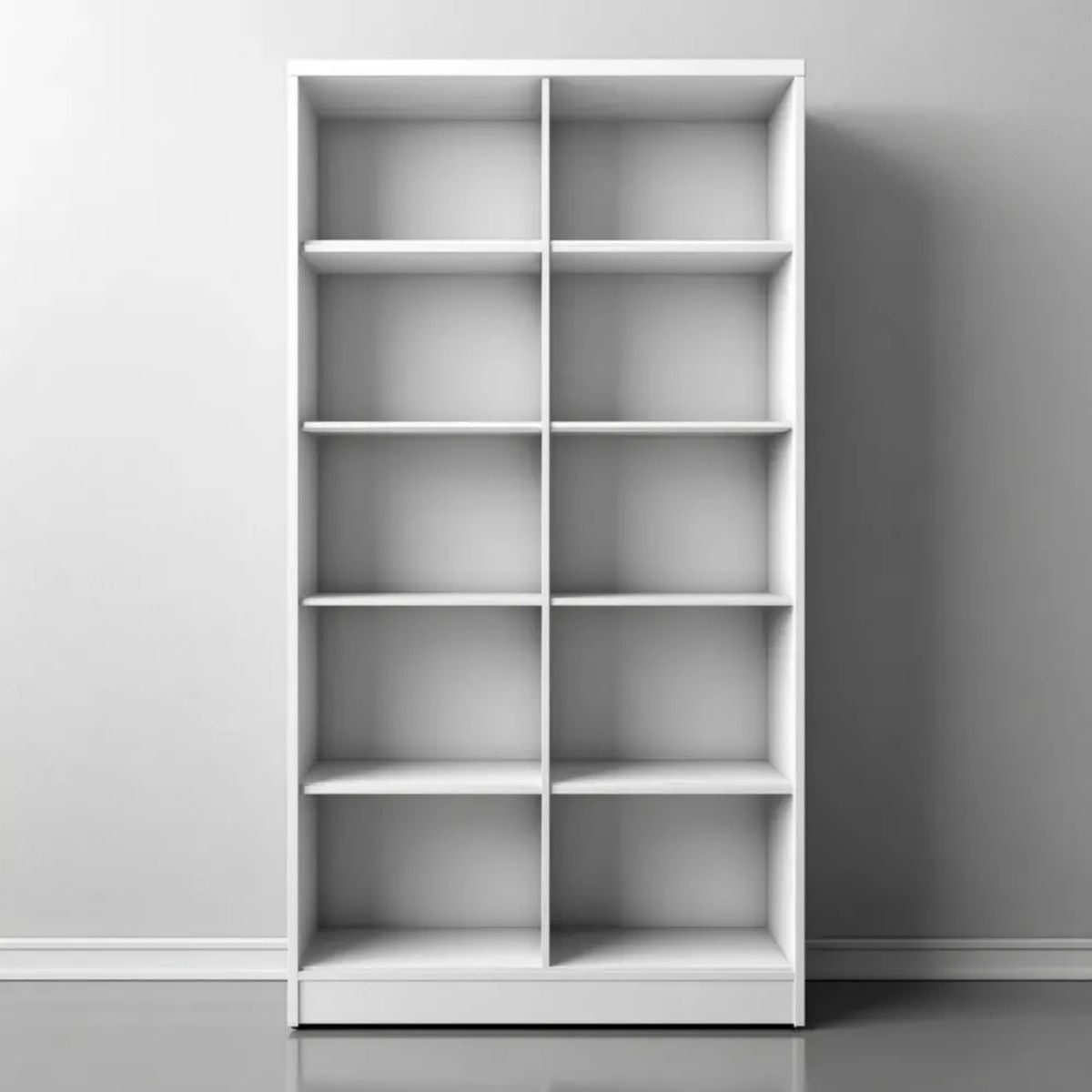 Biały regał biblioteczny z laminowanej płyty wiórowej, 10 wnęk, 80 x 30 x 180 cm
