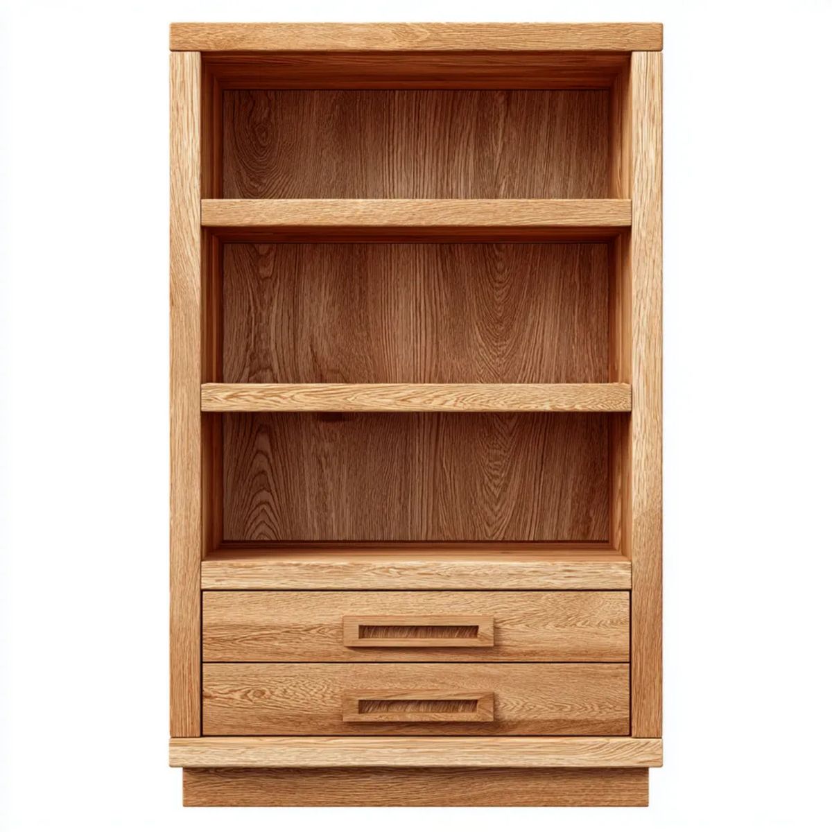 Regał biblioteczny z 2 szufladami z litego drewna dębowego, naturalny dąb, 80 × 40 × 180 cm