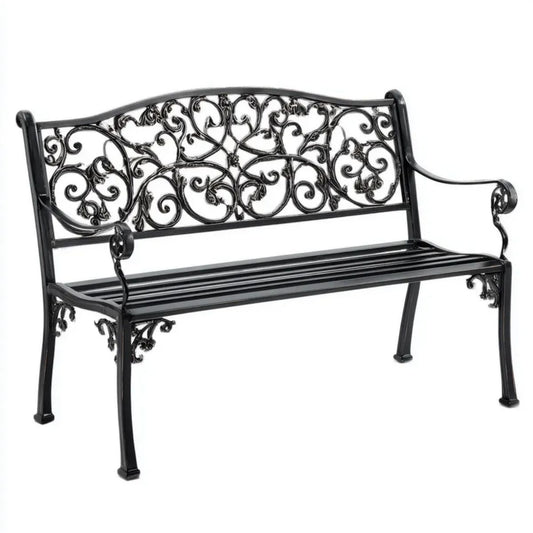 Dwuosobowa ławka ogrodowa z odlewanego aluminium, czarna, 100 x 54 x 80 cm