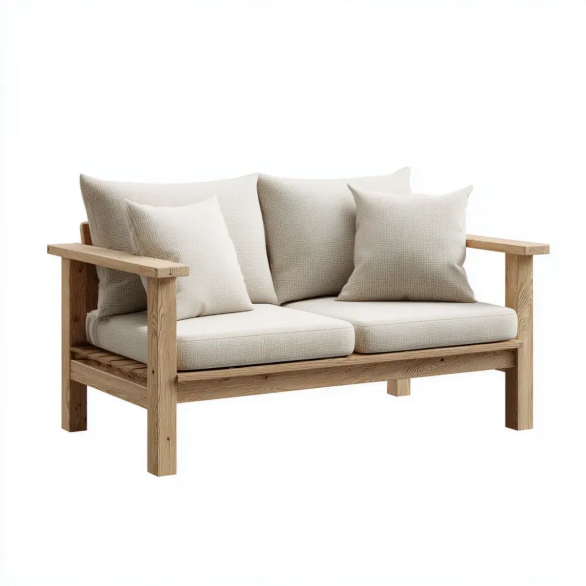Dwuosobowa sofa ogrodowa z poduszkami, lite drewno sosnowe, naturalny jasny brąz/beż, 130 x 70 x 80 cm
