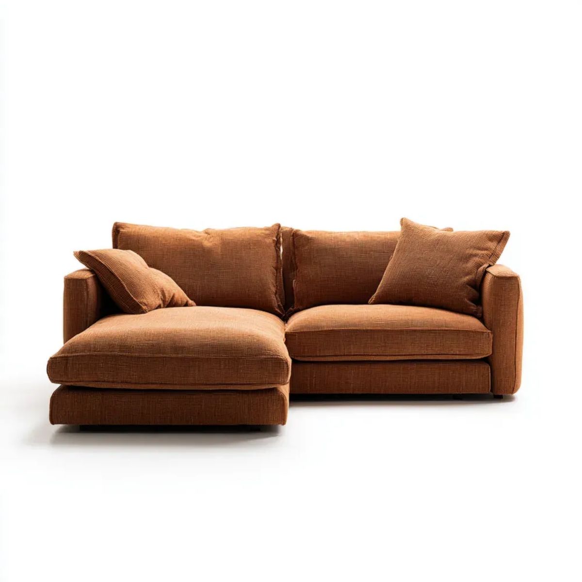 Rdzawobrązowa sofa narożna z leżanką z poliestru 260 x 165 x 85 cm