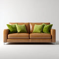 Dwuosobowa sofa z ekoskóry koniakowa 200 × 90 × 85 cm z 4 zielonymi poduszkami