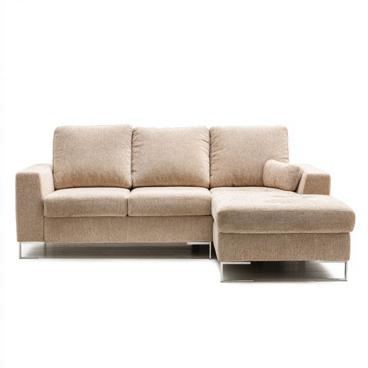 Beżowa sofa narożna z prawym szezlongiem z tkaniny, 250 × 160 × 85 cm
