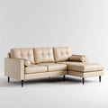 Beżowa sofa narożna prawostronna z szezlongiem, tapicerka ze skóry PU, 250 x 160 x 85 cm