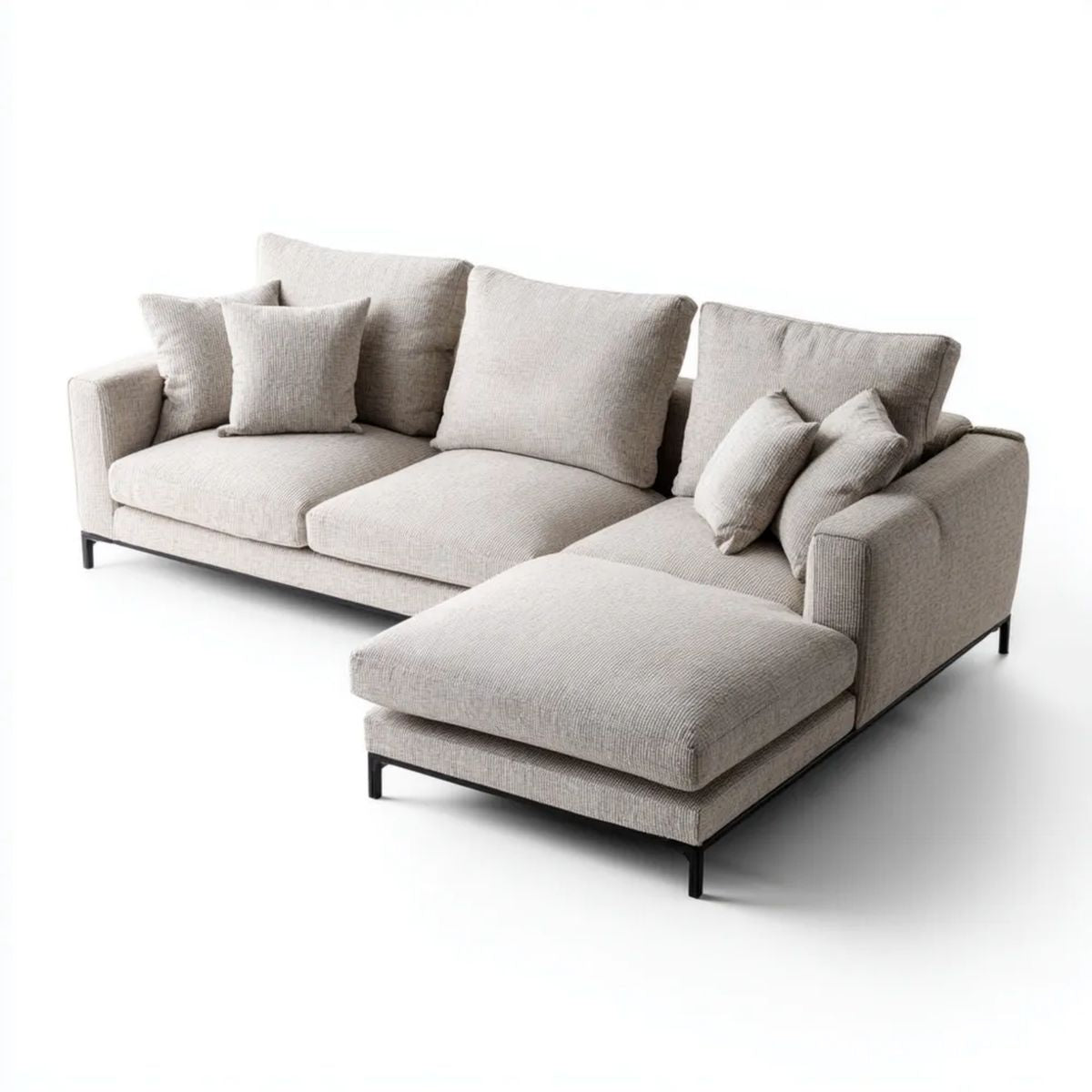 Beżowo-czarna sofa narożna z szezlongiem z poliestru, prawa, 280 × 170 × 85 cm