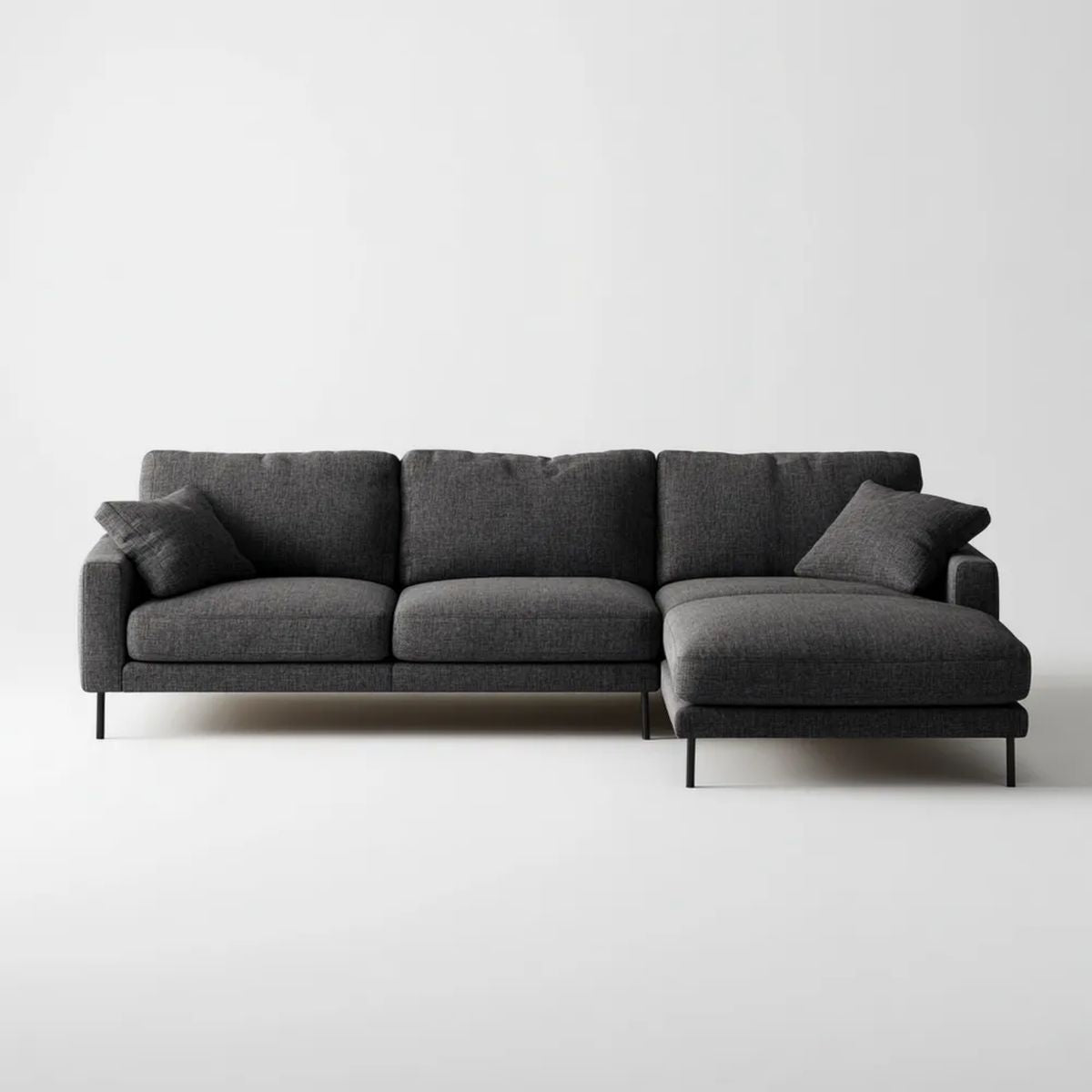 Prawostronna sofa narożna z tkaniny grafitowo-czarna w kształcie L, 250 x 160 x 85 cm