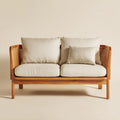 Dwuosobowa sofa kremowa z drewna i rattanu, 145 × 75 × 78 cm