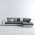 Prawostronna sofa narożna szaro-biała z szezlongiem, tapicerką poliestrową i PU, 300 x 170 x 85 cm