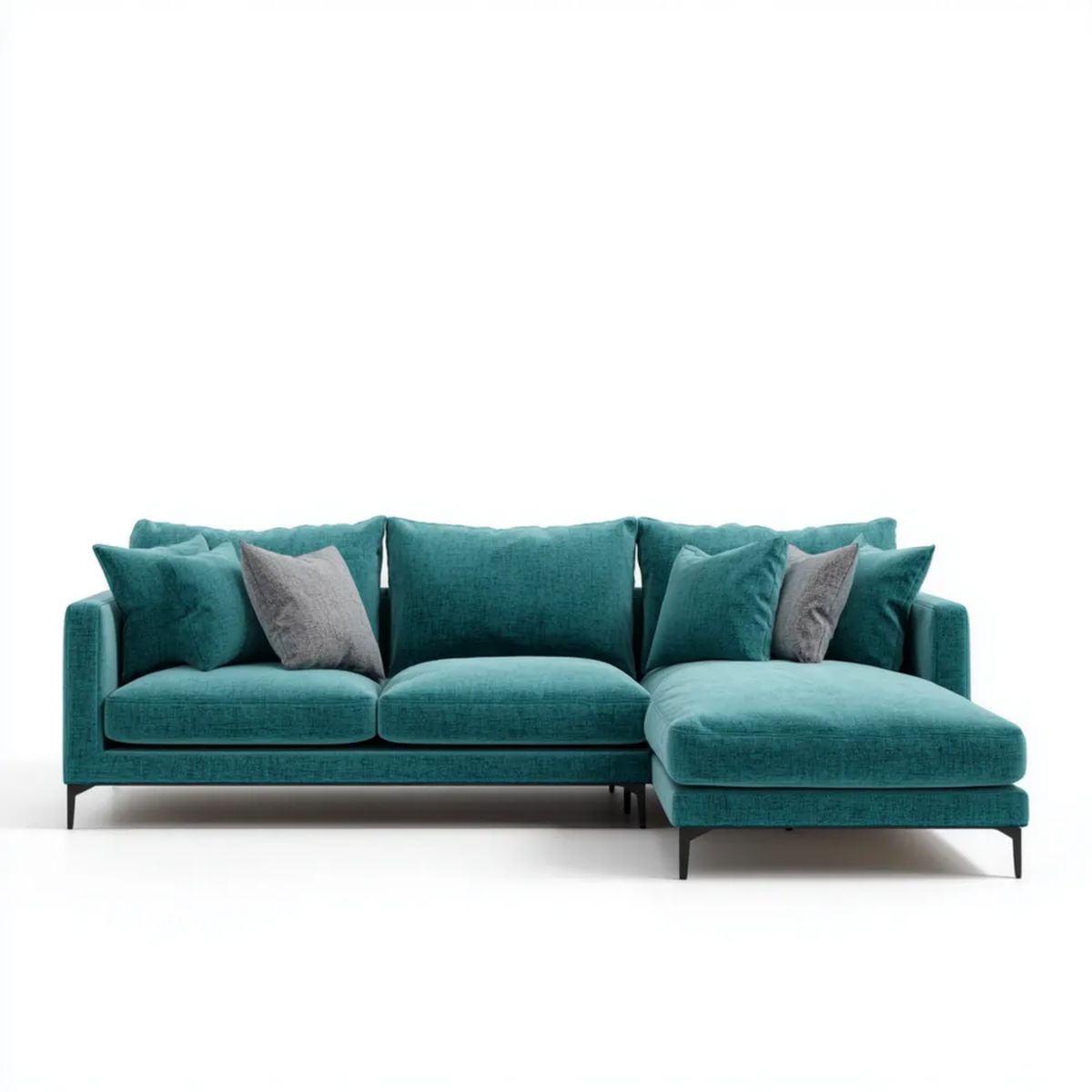Turkusowa sofa narożna z prawostronnym szezlongiem z tkaniny poliestrowej 260 × 160 × 85 cm