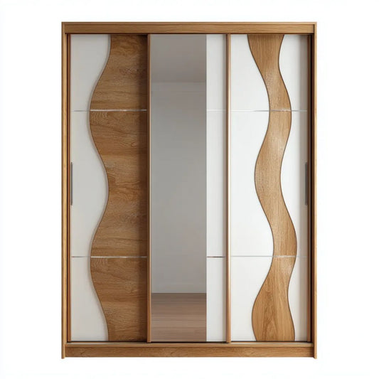 Szafa przesuwna z płyty wiórowej laminowanej z lustrem, dąb naturalny/biały, 180 x 60 x 220 cm