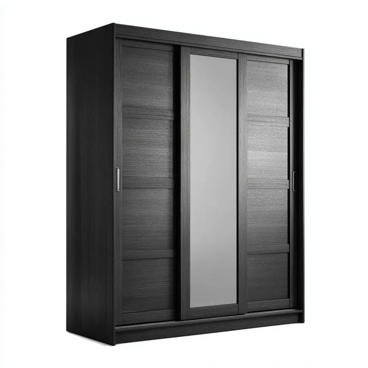 Czarna szafa przesuwna z płyty wiórowej laminowanej z lustrem 180 × 60 × 215 cm