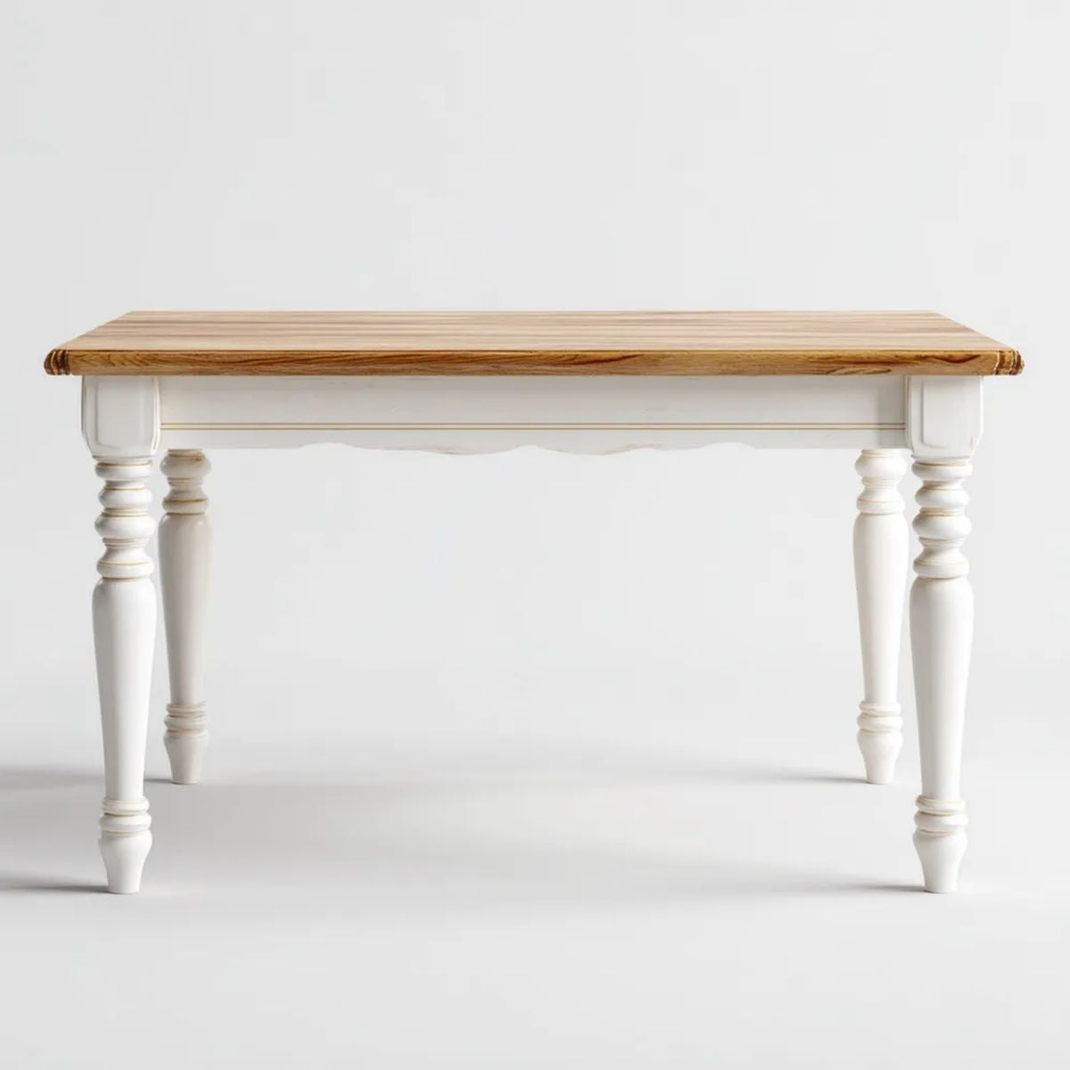 Prostokątny stół drewniany biały z blatem sosnowym 150 x 90 x 76 cm